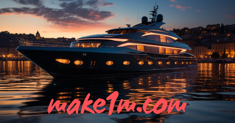 Luxury yacht sailing on clear blue waters, representing the premium experiences offered by make1m.com